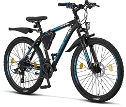 Licorne Bike Vélos de montagnes Licorne Bike Vélo VTT haut de gamme, pour filles, garçons, hommes et femmes, avec dérailleur Shimano à 21 vitesses, Garçon, Noir / bleu (2 freins à disque)., 26 pouces