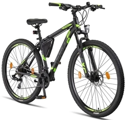 Licorne Bike Vélos de montagnes Licorne Bike Vélo VTT haut de gamme, pour filles, garçons, hommes et femmes, avec dérailleur Shimano à 21 vitesses, Garçon, noir / citron vert (2 freins à disque)., 29 pouces