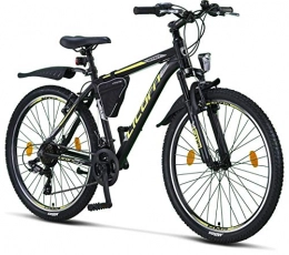 Licorne Bike Vélos de montagnes Licorne Bike Vélo VTT haut de gamme, pour filles, garçons, hommes et femmes, avec dérailleur Shimano à 21 vitesses, noir / citron vert, 26 pouces