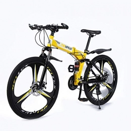 MRQXDP Vélo pour Adolescents Adultes Outroad Mountain, 26 Pouces vélo VTT 27 Vitesses vélo Pliant Suspension vélo VTT pour Hommes/Femmes-Jaune