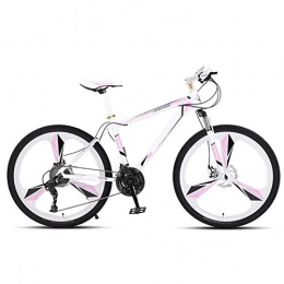 ndegdgswg Vélos de montagnes ndegdgswg VTT 61 cm / 66 cm, pour femme, blanc, rose, une roue, double frein à disque, vélo de course 61 cm, 27 vitesses, cadre en acier à haute teneur en carbone, trois roues, blanc-rose