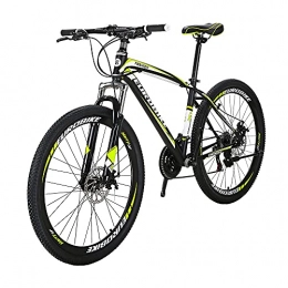 EUROBIKE Vélos de montagnes SD X1 VTT pour adulte - Cadre en acier, Roue 27, 5", Frein à disque, Système 21 vitesses, Suspension avant (Roue à rayons multiples - jaune et noir)