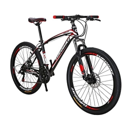 EUROBIKE Vélos de montagnes SD X1 VTT pour adulte - Cadre en acier, Roue 27, 5", Frein à disque, Système 21 vitesses, Suspension avant (Roue à rayons multiples - Rouge et noir)