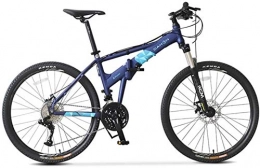 YANQ Vélos de montagnes VTT 26 pouces de suspension avant VTT 27 vitesses, vélo semi-rigide léger, cadre de bicyclette pliable en aluminium, noir, bleu