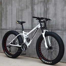 LCRAKON Vélos de montagnes VTT 26 pouces MJH-01 Fat Tire Mountain Trail Bike 24 vitesses, cadre en acier au carbone, double suspension, double frein à disque, blanc / rouge