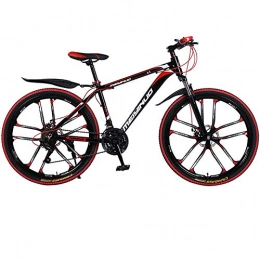 JUZSZB vélo VTT Acier au Carbone, Vélo tout terrain de montagne adulte de 26 pouces 27 types de changement de vitesse vélo en alliage d'aluminium à double amortisseur de vitesse de freinage à disque Noir rouge C