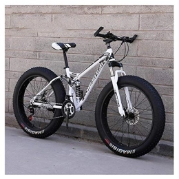 WJSW vélo VTT Adulte, Fat Tire Dual Disc Brake Hardtail Mountain Bike, Big Wheels Bicycle, Cadre Acier Haute teneur Carbone, Blanc, 24 Pouces 24 Vitesses