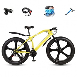 hgfch Vélos de montagnes VTT Fat Bike, Cycling 26 inch for Young Adult Mountain Bike 21 Speed ​​Carbon Steel Cycling Frame, 4.0-inch Snow Tires Double Disk Brakes-Jaune