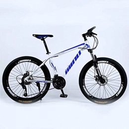 ZXM vélo Vélo de Montagne Country 24 / 26 Pouces avec Double Frein à Disque, VTT Adulte, vélo de Montagne Hardtail avec siège réglable, Cadre en Acier au Carbone épaissi, Roue à Rayons Bleu Blanc