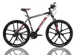 LEONX Vélos de montagnes Vélo de montagne galaxie 27, 8 cm en alliage d'aluminium pour homme 24 vitesses double frein à disque avec fourche et câble caché design pour vélo adulte (noir / rouge)