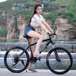 giyiohok Vélos de montagnes Vélo de montagne semi-rigide 24 pouces pour adultes Femmes Filles Vélo de montagne avec suspension avant et freins à disque mécaniques Cadre en acier à haute teneur en carbone-21 vitesses_Noir