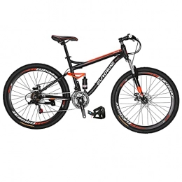 EUROBIKE Vélos de montagnes Vélo de montagne à double suspension S7 27, 5 pouces avec roues à rayons multiples, pour homme et femme, noir / orange