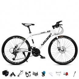 Vélo de route Jiaodie pour hommes/femmes, 24/26" avec 21 vitesses en acier à haute teneur en carbone, double frein à disque, blanc, 24