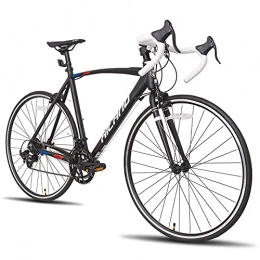 Hiland Vélos de routes Hiland Vélo de Course 700c avec Shimano 14 Vitesses, Cadre en Aluminium, 55 cm, vélo de Ville pour Homme et Femme, Noir