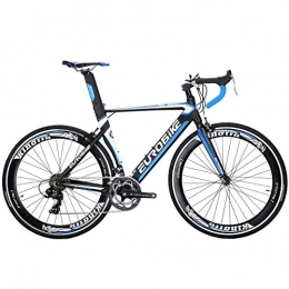 EUROBIKE vélo Vélo de Route 54 cm Cadre en Aluminium Adulte Hommes et Femmes 14 Vitesses vélo de Course léger (Bleu)