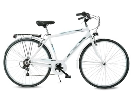 AIRBICI Vélos de villes AIRBICI Vélo de marche homme Fusion Man 28". Vélo homme 6 vitesses, cadre en acier, jantes en aluminium, lumières LED, porte-bagage, chevalet, changement Shimano. (M (54), blanc)