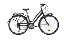 Atala Vélos de villes Atala Citybike pour femme, modèle 2021 Discovery, 18 vitesses, couleur noire, rouge, taille 49 (M)