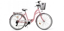 Generic Vélos de villes BDW Vélo de ville pour femme et fille 26" - Vélo de ville - Vélo de ville - Vélo de trekking - 7 vitesses - Panier KOSTELNOS (rose)