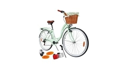 Generic Vélos de villes BDW Vélo de ville pour femme et fille - 28 pouces - Vélo de ville pour femme - Vélo de ville - Vélo de trekking - 6 vitesses Shimano - Panier KOSTELNOS (vert), 18 pouces