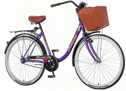 breluxx vélo Breluxx® Vélo de ville pour femme Venssini Lady, 1 vitesse, frein à rétropédalage, vélo de ville avec panier + éclairage, vélo rétro, violet, fabriqué en UE