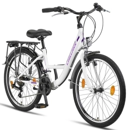 Chillaxx vélo Chillaxx Bike Strada Premium City Bike de 24, 26, 28", Vélo pour filles, garçons, hommes et femmes, 21 vitesses, vélo de ville hollandais, frein en V, blanc / violet
