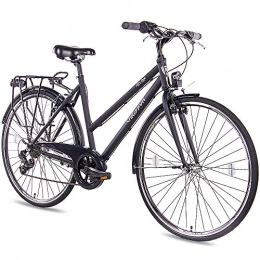 CHRISSON Vélos de villes CHRISSON Vélo de ville 28 pouces pour femme - City One noir mat 50 cm - Vélo pour femme avec 7 vitesses Shimano Tourney - Vélo de ville pratique pour les femmes