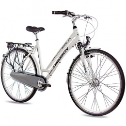 CHRISSON Vélos de villes CHRISSON Vélo de ville pour femme 28" Sereto 3.0 Blanc - Vélo pour femme avec 7 vitesses Shimano Nexus - Frein à rétropédalage et dynamo moyeu - Vélo de ville avec fourche à suspension Suntour