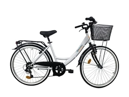 EDEN Bikes vélo Eden Bikes VTC 26' Femme Discovery Adventures - 6 Vitesses Shimano TY21 - Equipement City, Blanc