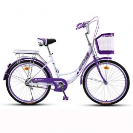 GL SUIT Rétro vélo vélo léger Carbone Cadre en Acier monovitesse vélo pour Hommes, Femmes et étudiants extérieur Trajets City Road Bike avec Le Panier,Violet,26 inches