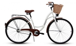 Goetze Vélos de villes Goetze Vélo de ville hollandais Eco Vintage pour femme - Cadre en acier - Roues en aluminium de 28 pouces avec freins à rétropédalage - 1 vitesse sans changement de vitesse - Panier en osier inclus