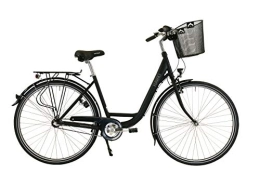 Hawk Vélos de villes HAWK City Wave Premium Plus Vélo pour femme 28" avec panier et moyeu Shimano à 3 vitesses, éclairage et poignées ergonomiques Noir