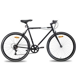 Hiland vélo HILAND Retro Urban Hybrid Bike 700C Vélo de Ville pour Homme et Femme Roues Monobloc Vitesse Unique City Bike Noir…