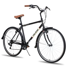 ivil Vélos de villes Hiland Vélo de ville vintage 28" 700C avec dérailleur Shimano 7 vitesses, vélo hybride, vélo hollandais, 50 cm, noir, homme, femme, adolescent