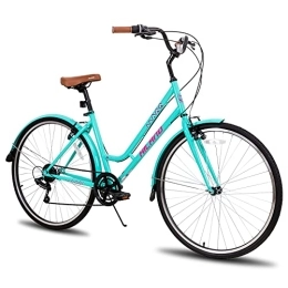 ivil Vélos de villes Hiland Vélo de ville vintage pour femme 28" 700C avec dérailleur Shimano 7 vitesses Vélo hybride, vélo hollandais 46 cm, bleu pour femme