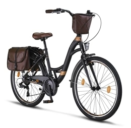 Licorne Bike Vélos de villes Licorne Bike Stella Plus Premium City Bike en aluminium de 26" pour filles, garçons, hommes et femmes – 21 vitesses – Vélo hollandais (26", noir)