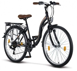 Licorne Bike vélo Licorne Bike Stella Premium City Bike 24, 26 et 28 pouces – Vélo pour filles, garçons, hommes et femmes – Dérailleur 21 vitesses – Vélo hollandais, Garçon, Noir , 26