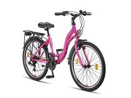 Licorne Bike Vélos de villes Licorne Bike Stella Premium City Bike 24, 26 et 28 pouces – Vélo pour filles, garçons, hommes et femmes – Dérailleur Shimano 21 vitesses – Vélo hollandais, Garçon Femme, Rose, 24