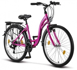 Licorne Bike Vélos de villes Licorne Bike Stella Premium City Bike 24, 26 et 28 pouces – Vélo pour filles, garçons, hommes et femmes – Dérailleur Shimano 21 vitesses – Vélo hollandais, Garçon Femme, Rose, 26