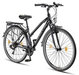 Licorne Bike Vélos de villes Licorne Bike Vélo de trekking haut de gamme en 28" - Pour homme, garçon, fille et femme - Shimano 21 vitesses - Vélo de ville - Vélo pour homme - L-V-ATB - Noir / gris