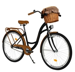 Milord Bikes Vélos de villes Milord. Vélo Confort Noir Marron à 1 Vitesse de 28 Pouces avec Panier et Porte-Bagages arrière, vélo néerlandais, vélo pour Femme, vélo de Ville, rétro, Vintage