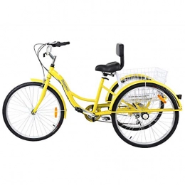 MuGuang vélo MuGuang Tricycle Adulte 26" 3 Roues 7 Vitesse Velo Tricycle Adulte Bicycle Trike Cruise avec Basket(Jaune)