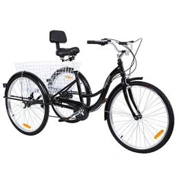 MuGuang vélo MuGuang Tricycle Adulte 26" 3 Roues 7 Vitesse Velo Tricycle Adulte Bicycle Trike Cruise avec Basket (Noir)