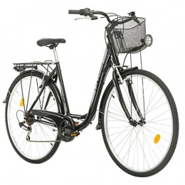 Multibrand Distribution Probike 28 Pouces Vélo de Ville 7 Vitesses, Panier, éclairage de vélo, Femmes, Hommes adaptés de 170-185 cm (Noir)