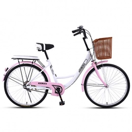 QX Vélos de villes QX Vélo de Confort avec Panier Bicyclette Femme City Bike Vélo de Ville, 1 Vitesse, 24 Pouces, Rose