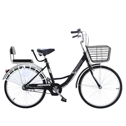 TAURU vélo TAURU Vélo vintage pour femme avec panier, vélo de ville pour adulte avec cadre en acier au carbone, double frein en V, vitesse unique, vélo confortable avec selle et guidon réglables