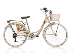 Vélo Cicli Cinzia Belle Epoque pour femmes, cadre en acier, 6 vitesses, pneu 26", taille 44 (Rose Poudre, H 44)