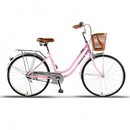 LZHi1 vélo Vélo De Croisière De 26 Pouces Pour Femmes Avec Panier, Vélo à Vélos Adultes à Une Seule Vitesse, Vélo De Croisière Rétro Avec Rack Arrière, Vélo De Voyage De Banlieue De Banlieue Légèr(Color:Rose)
