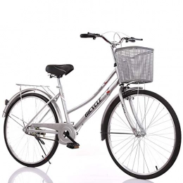 ZZD vélo Vélo de ville confortable de 24 / 26 pouces, vélo de plage pour femmes, cadre en acier au carbone et roues en alliage d'aluminium, pour les trajets quotidiens et la conduite en plein air, Argent, 26in