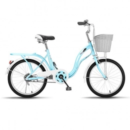 WOF Vélos de villes WOF Lady vélo Classique-vélo vélo for Femme Cadre rétro vélo Adulte avec Panier 24 Pouces Bord de mer Voyage vélo Confort vélos (Color : Blue)