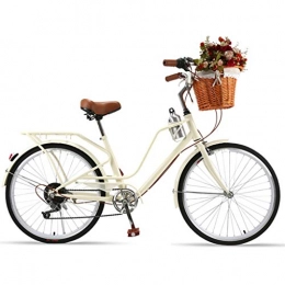 ZHOUZJ vélo ZHOUZJ Vlo de Confort Bicyclette Femme City Bike Vlo de Ville, 7- Vitesse, 24 Pouces, Beige, 24